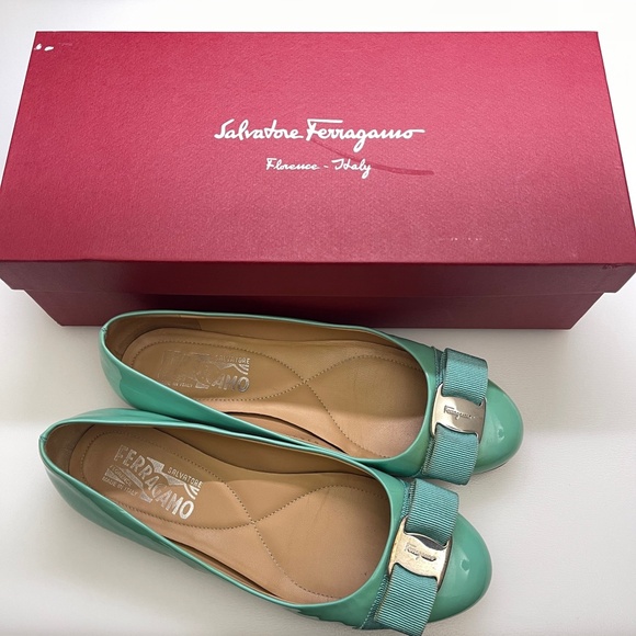 Salvatore Ferragamo Aqua Green Varina Bow Flats Shoes women size 5.5 - Picture 1 of 11